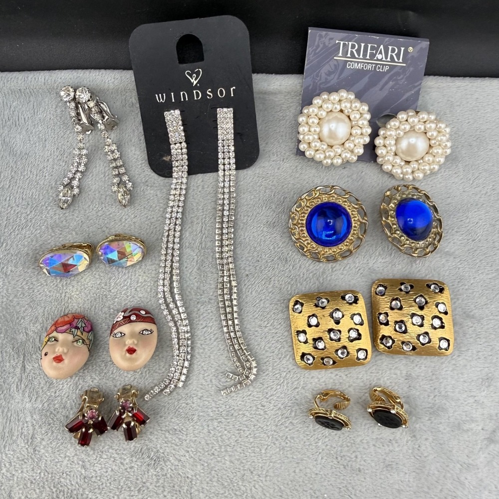 Vintage Clip On Earrings 1 Pierced Rhinestone Gypsy Formal Prom